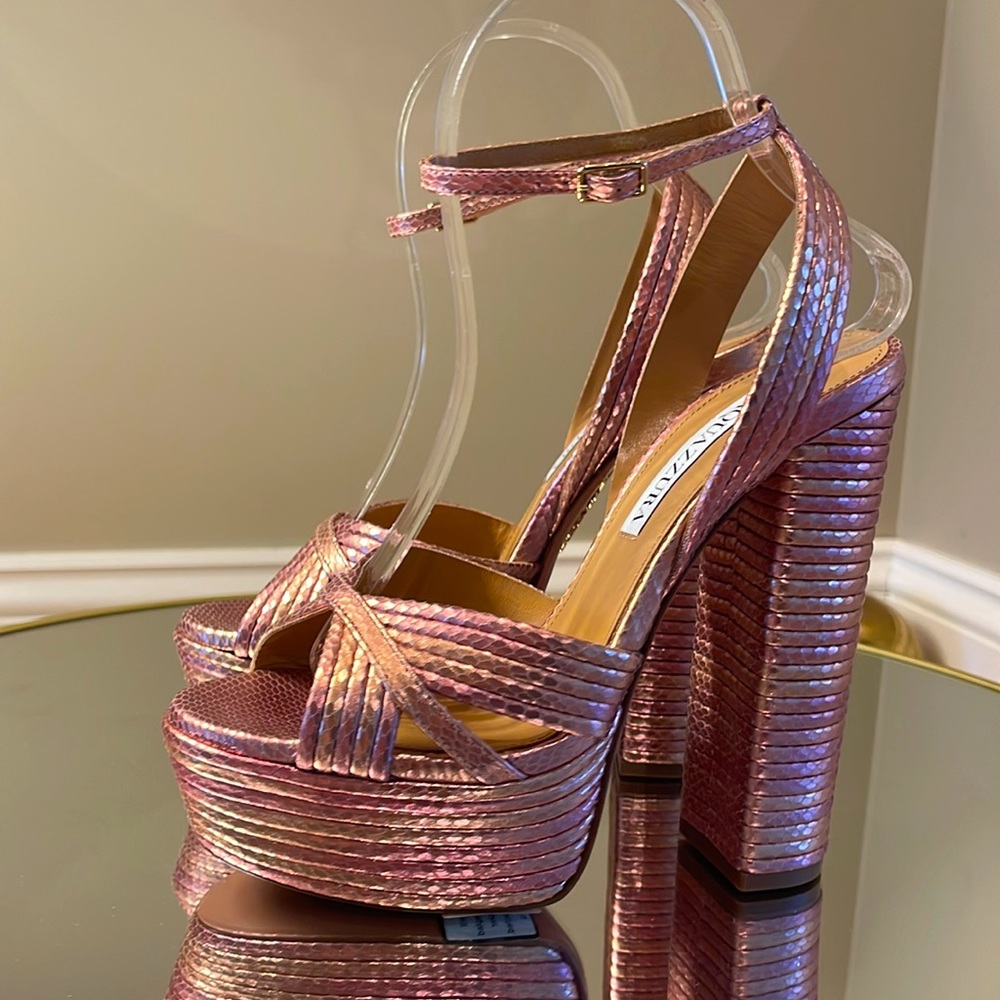 Aquazzura Sundance 140 Snake Embossed Platform Sandals sz 36.5 - Picture 12 of 15